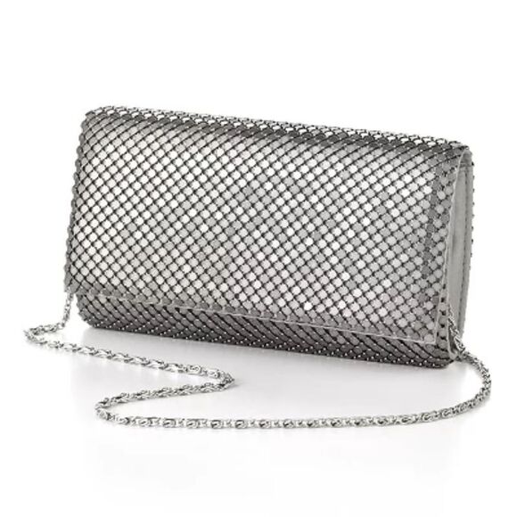 Gunne Sax by Jessica McClintock Silver Metal Mesh Clutch Evening Bag Purse - Picture 1 of 10
